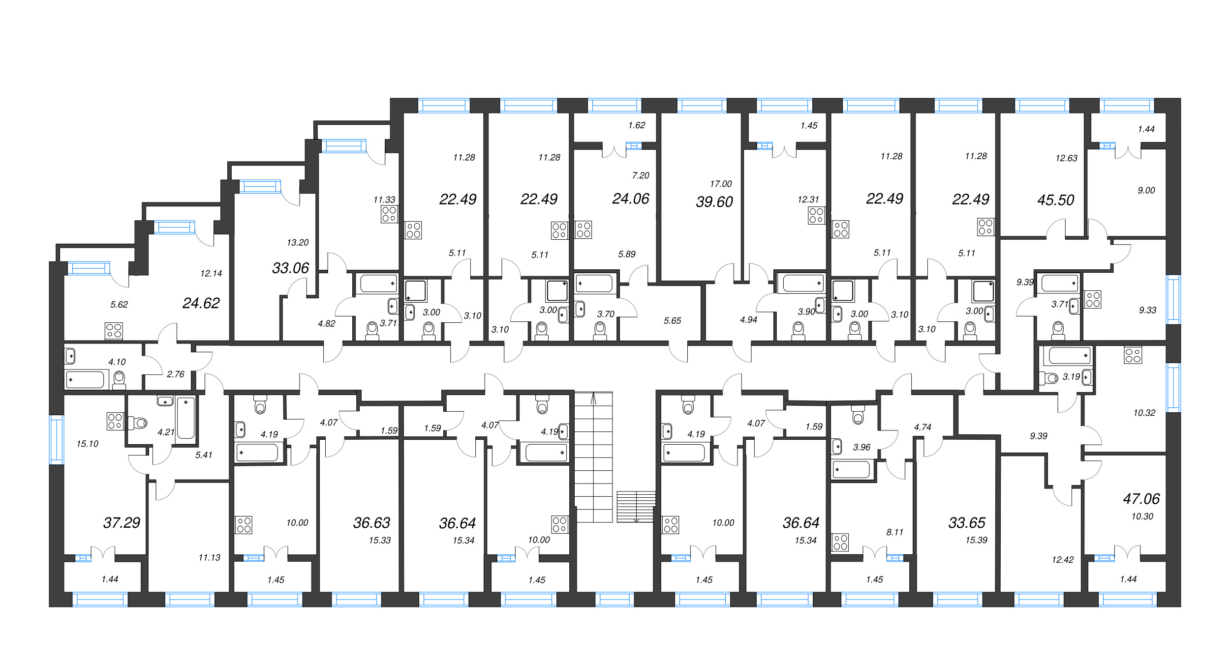2-комнатная квартира, 45.5 м² в ЖК "Капральский берег" - планировка этажа