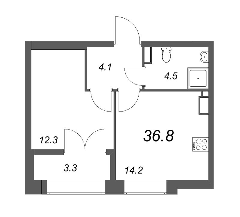 1-комнатная квартира, 36.6 м² в ЖК "NewПитер 2.0" - планировка, фото №1