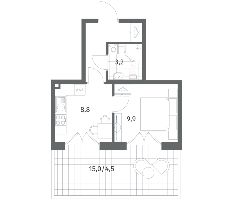 1-комнатная квартира, 31.4 м² в ЖК "Парусная 1" - планировка, фото №1