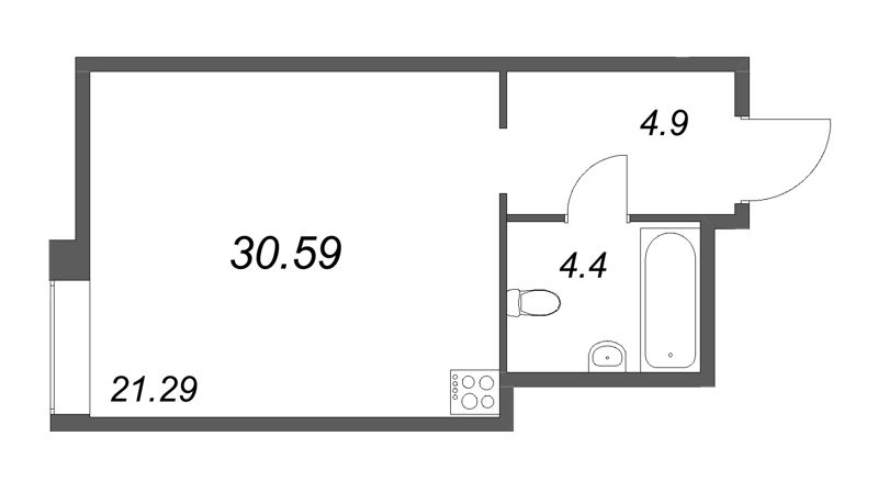 Квартира-студия, 30.59 м² - планировка, фото №1