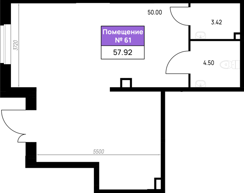 Помещение, 57.92 м² в ЖК "Имена" - планировка, фото №1