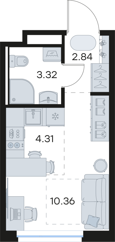 Квартира-студия, 20.83 м² в ЖК "Новоселье" - планировка, фото №1