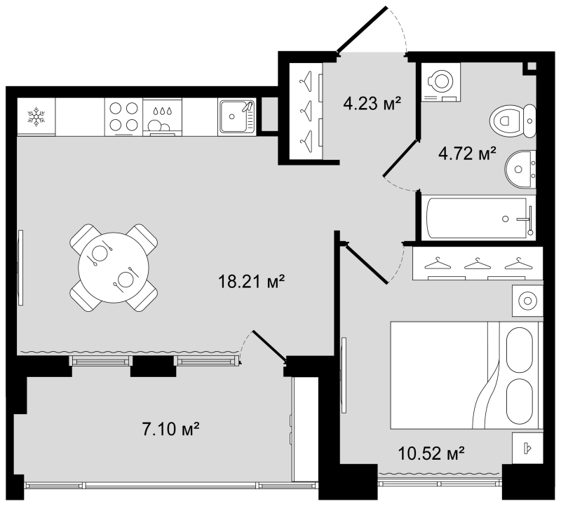 2-комнатная (Евро) квартира, 41.23 м² в ЖК "Новгородская 8" - планировка, фото №1