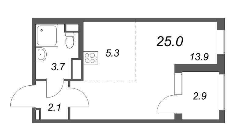 Квартира-студия, 25 м² - планировка, фото №1
