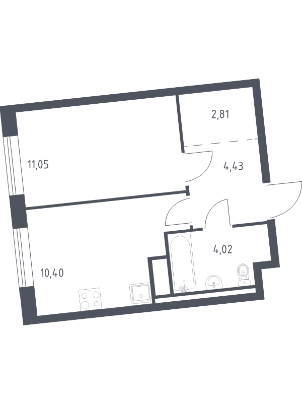 1-комнатная квартира, 32.71 м² в ЖК "Квартал Лаголово" - планировка, фото №1