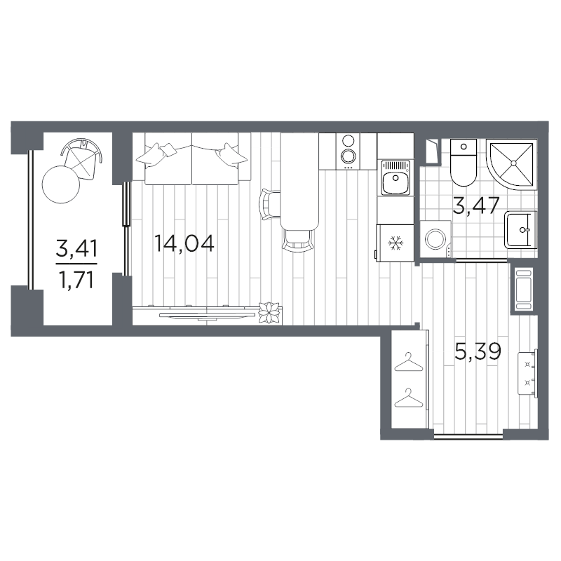Квартира-студия, 24.61 м² в ЖК "Оптимист" - планировка, фото №1