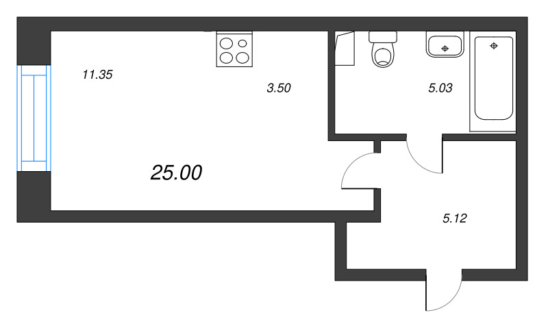 Квартира-студия, 25 м² - планировка, фото №1