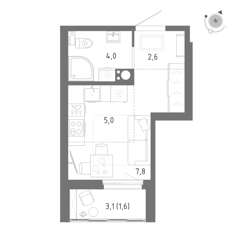Квартира-студия, 21 м² в ЖК "Клюква.Парк" - планировка, фото №1