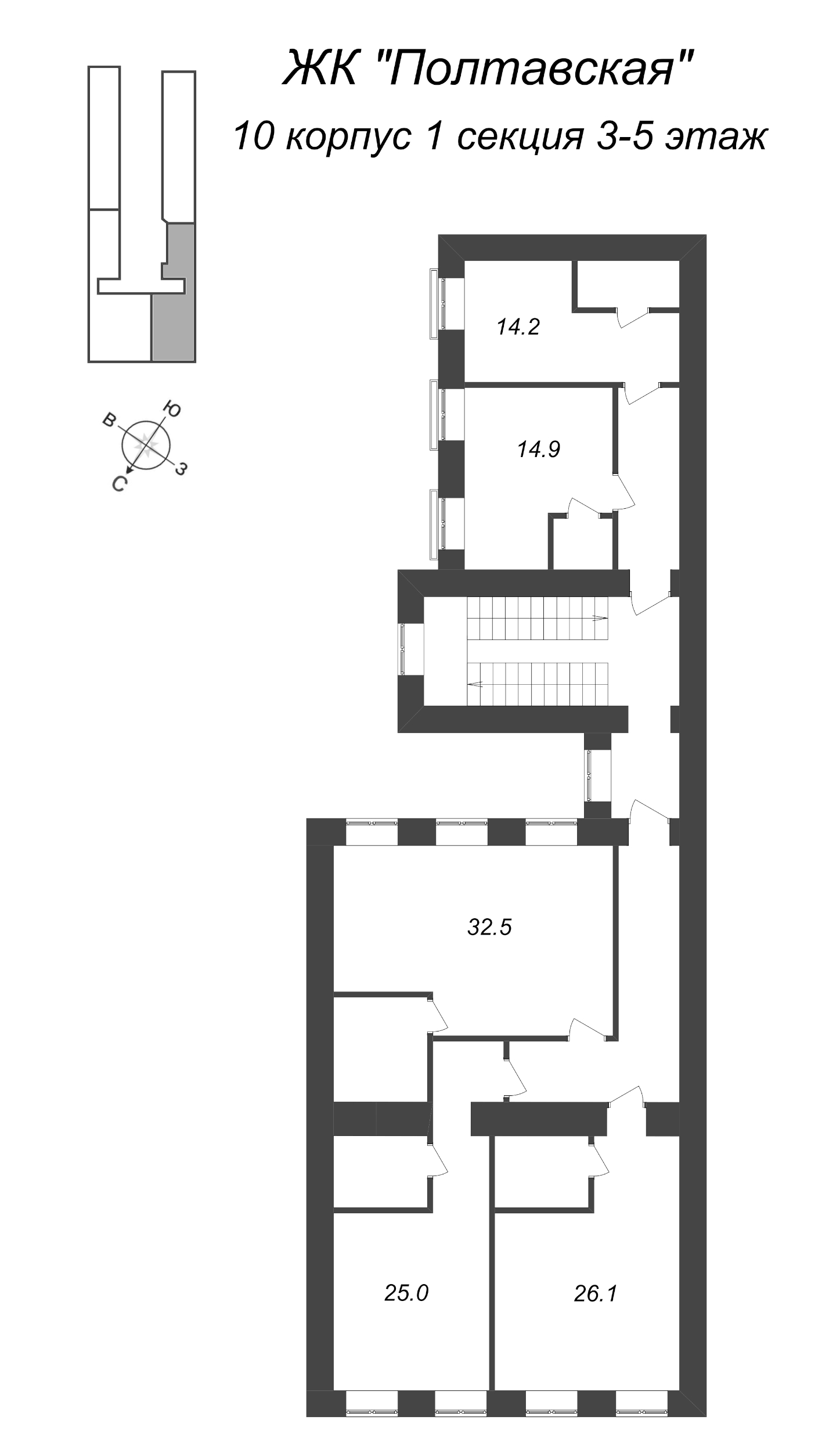 Квартира-студия, 31.5 м² в ЖК "Полтавская, д.10" - планировка этажа