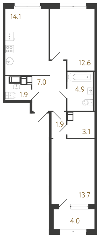 2-комнатная квартира, 59.2 м² в ЖК "Струны" - планировка, фото №1