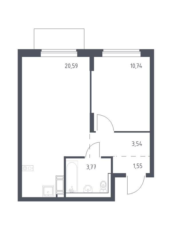 2-комнатная (Евро) квартира, 40.19 м² - планировка, фото №1