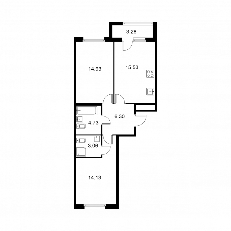 3-комнатная (Евро) квартира, 60.32 м² в ЖК "Квартал Заречье" - планировка, фото №1