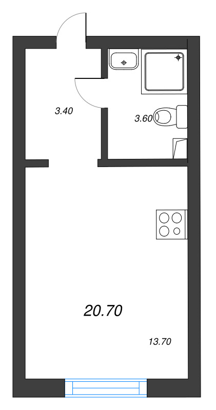 Квартира-студия, 20.7 м² в ЖК "Ручьи" - планировка, фото №1