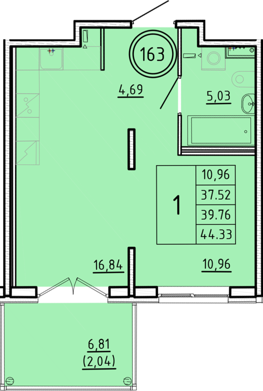 2-комнатная (Евро) квартира, 37.52 м² в ЖК "Образцовый квартал 16" - планировка, фото №1