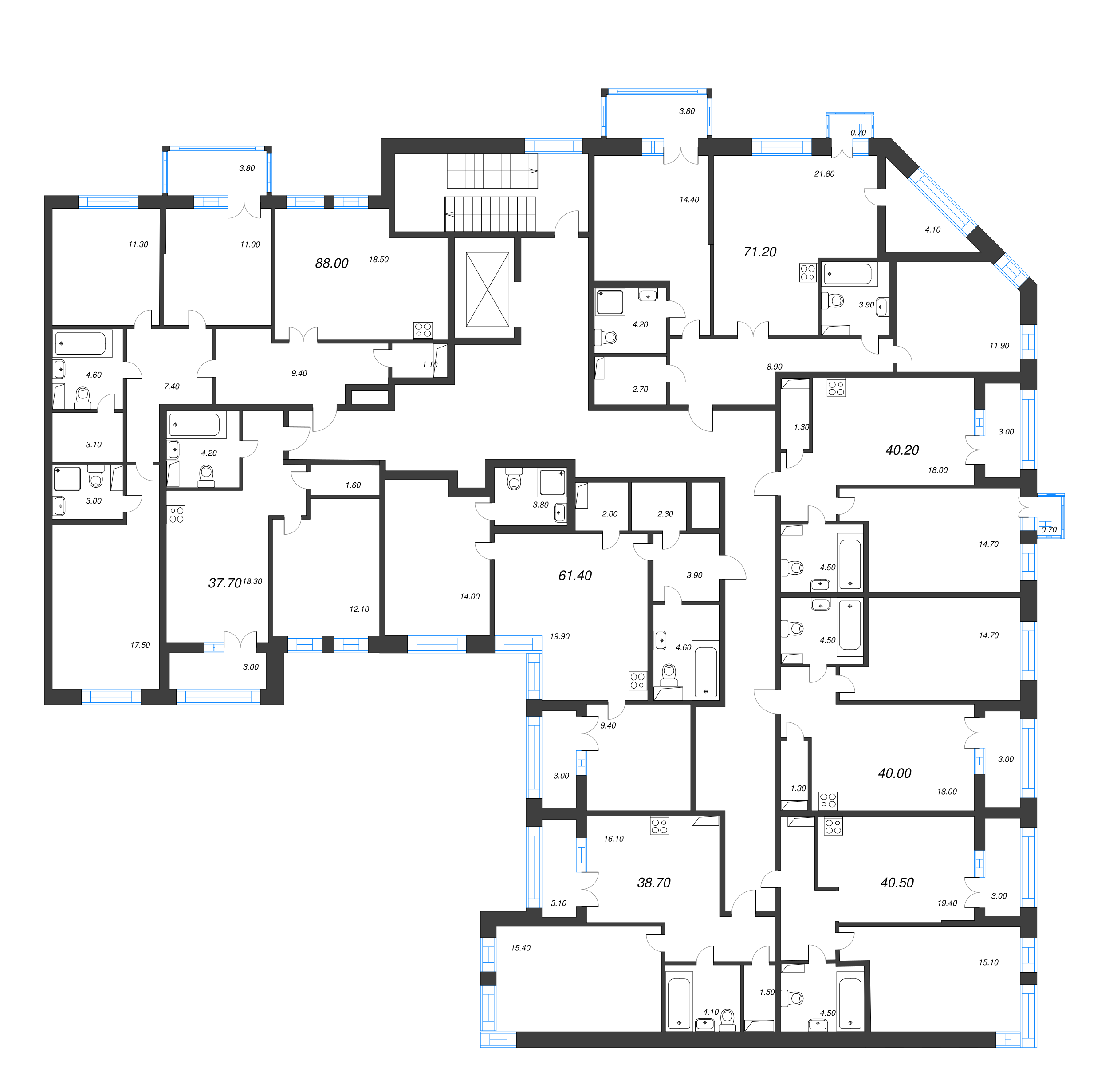 3-комнатная квартира, 88 м² в ЖК "NewПитер 2.0" - планировка этажа