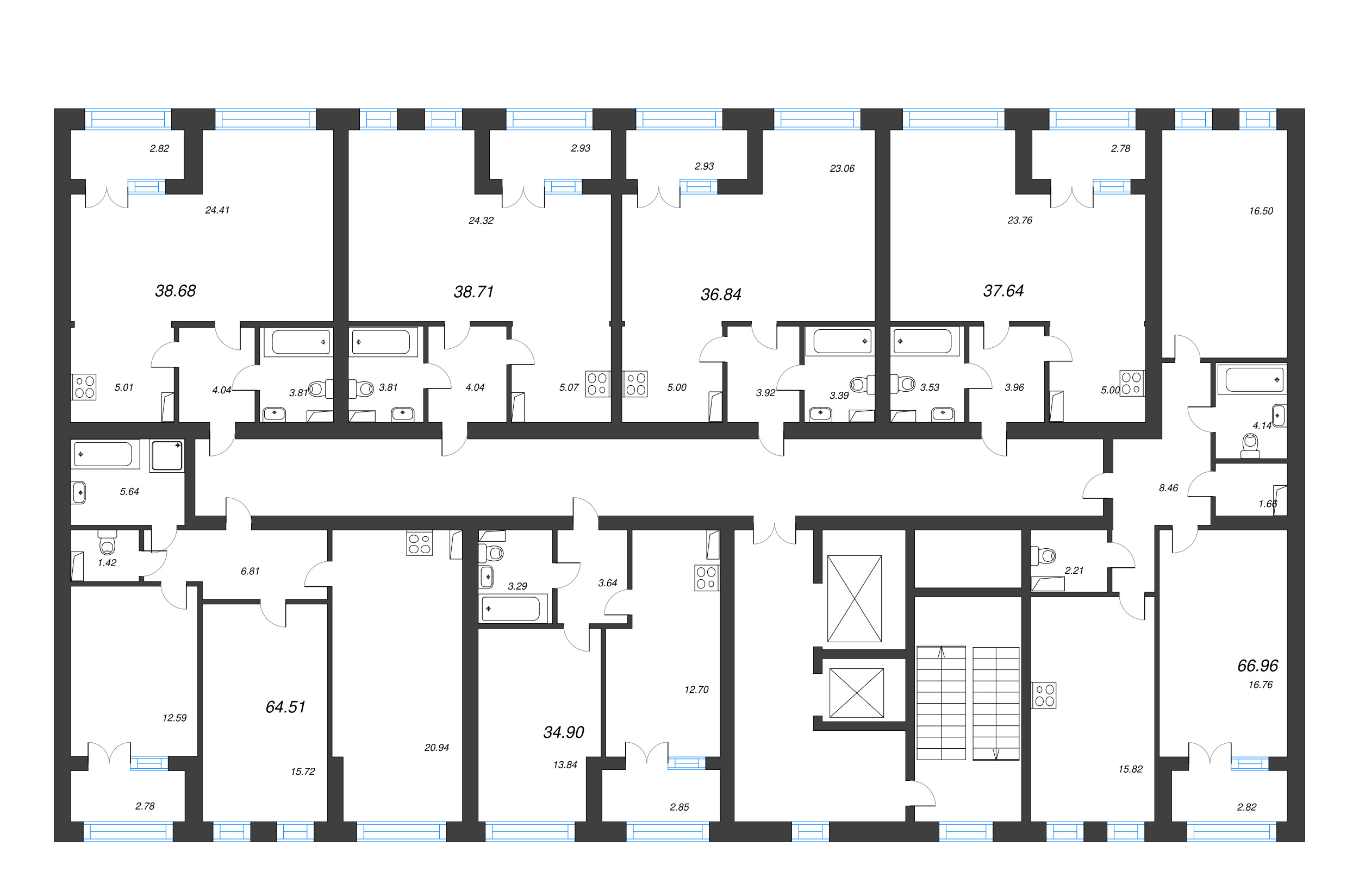1-комнатная квартира, 38.71 м² - планировка этажа