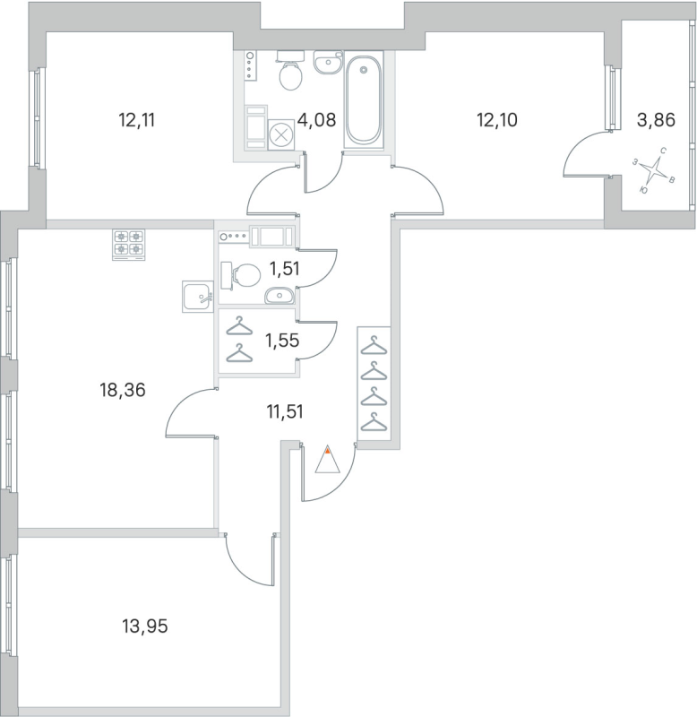 4-комнатная (Евро) квартира, 75.15 м² в ЖК "Любоград" - планировка, фото №1