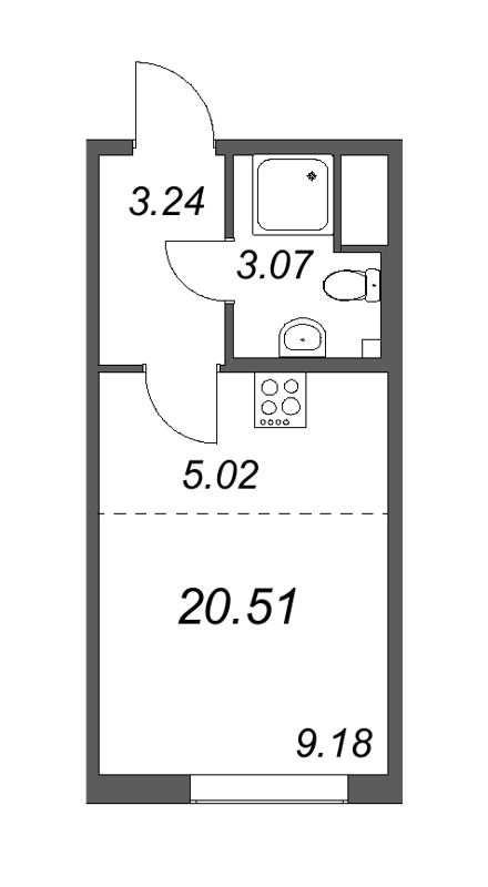 Квартира-студия, 20.51 м² - планировка, фото №1