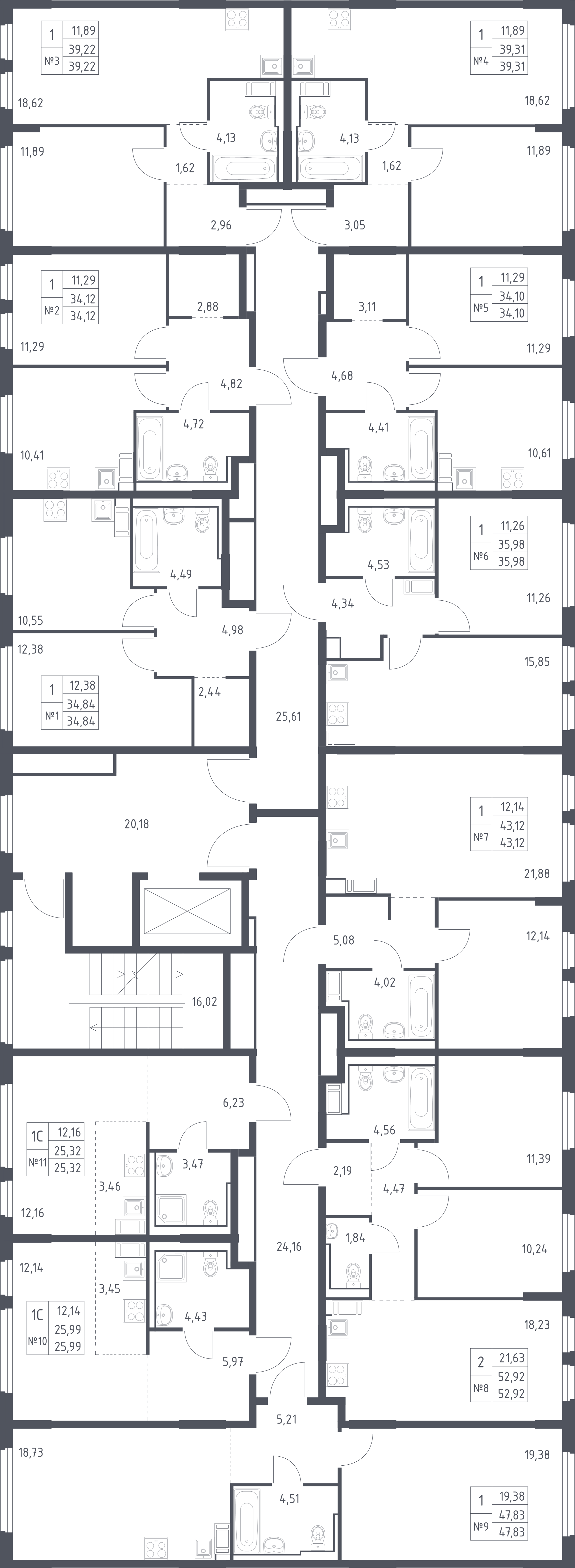 2-комнатная (Евро) квартира, 47.59 м² в ЖК "Новое Колпино" - планировка этажа