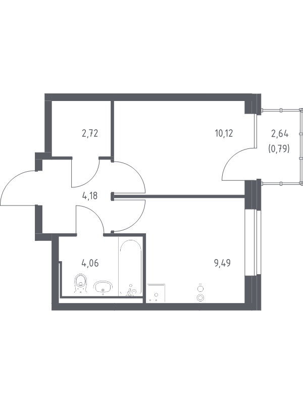 1-комнатная квартира, 31.36 м² - планировка, фото №1