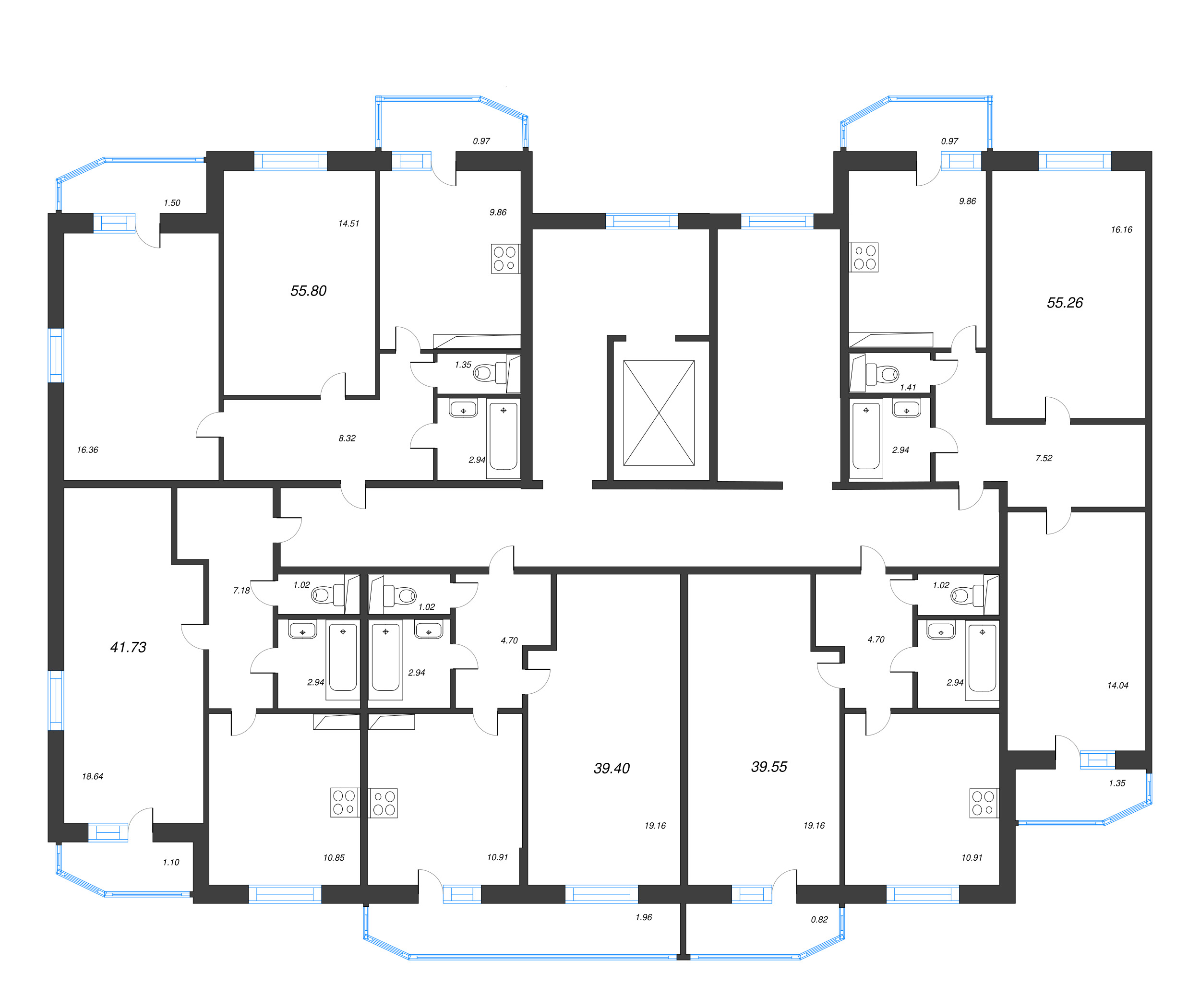 1-комнатная квартира, 41.5 м² - планировка этажа