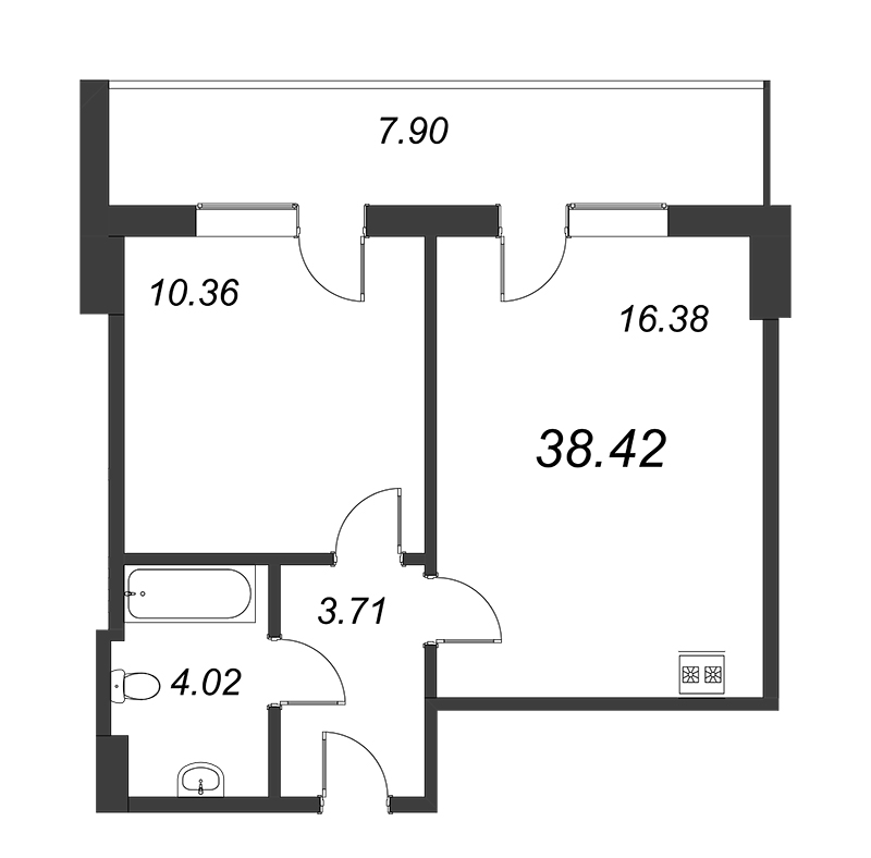 1-комнатная квартира, 41.1 м² в ЖК "WINGS апартаменты на Крыленко" - планировка, фото №1