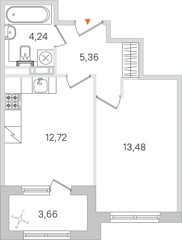 1-комнатная квартира, 35.8 м² в ЖК "Дубровский" - планировка, фото №1