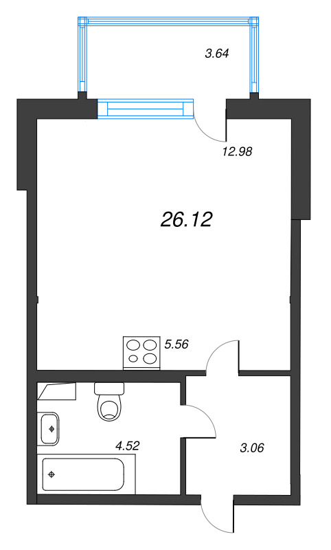Квартира-студия, 26.12 м² в ЖК "ЮгТаун" - планировка, фото №1