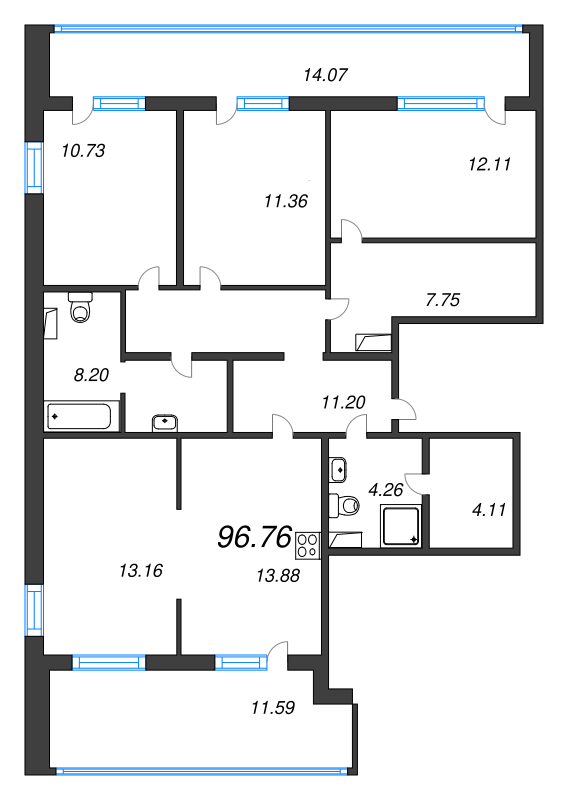 4-комнатная (Евро) квартира, 104.46 м² - планировка, фото №1