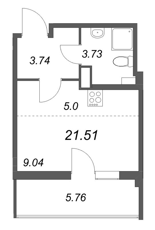 Квартира-студия, 21.51 м² в ЖК "Любоград" - планировка, фото №1