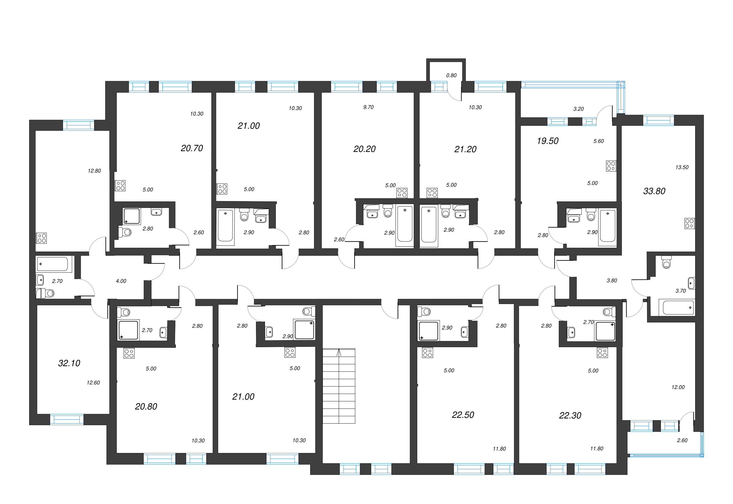 1-комнатная квартира, 33.8 м² в ЖК "ЭКО Квартал NEGA" - планировка этажа