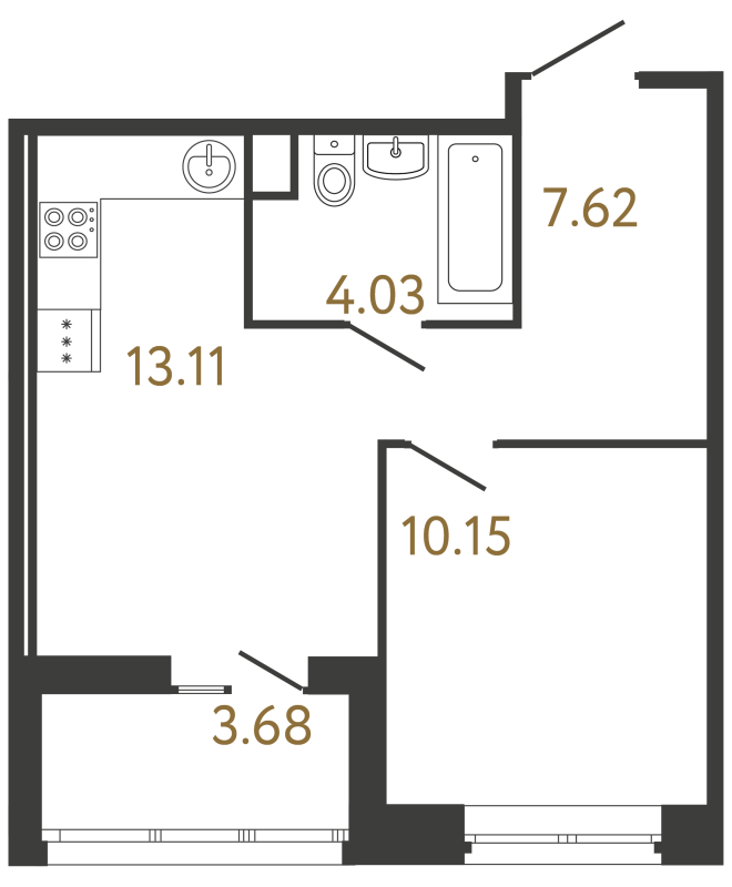 1-комнатная квартира, 34.91 м² в ЖК "Ultra City 3.0" - планировка, фото №1