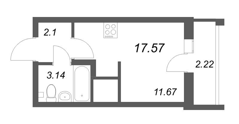 Квартира-студия, 17.57 м² - планировка, фото №1