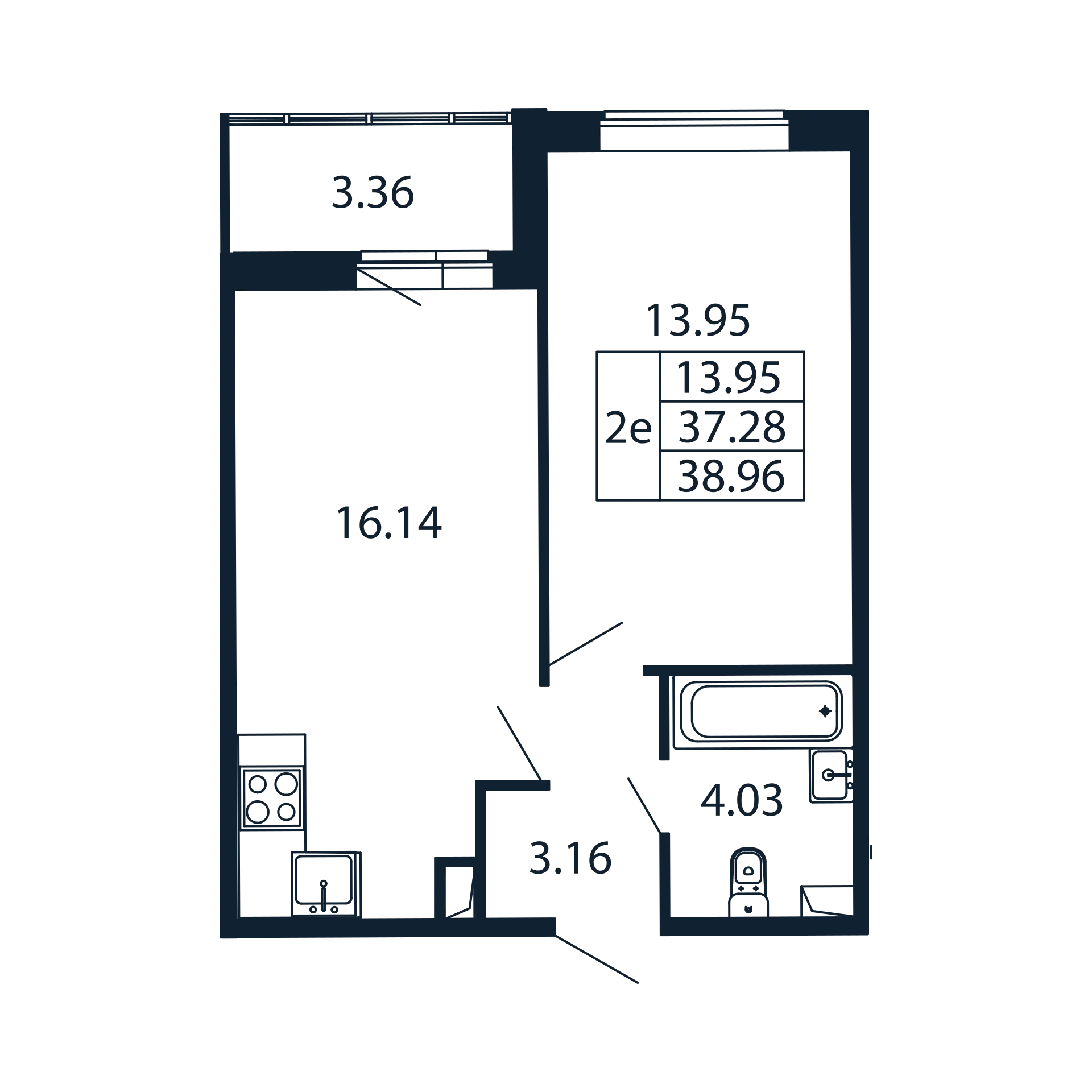2-комнатная (Евро) квартира, 37.28 м² в ЖК "Полис ЛАВрики" - планировка, фото №1