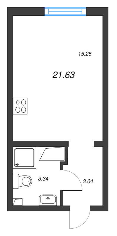 Квартира-студия, 21.63 м² - планировка, фото №1