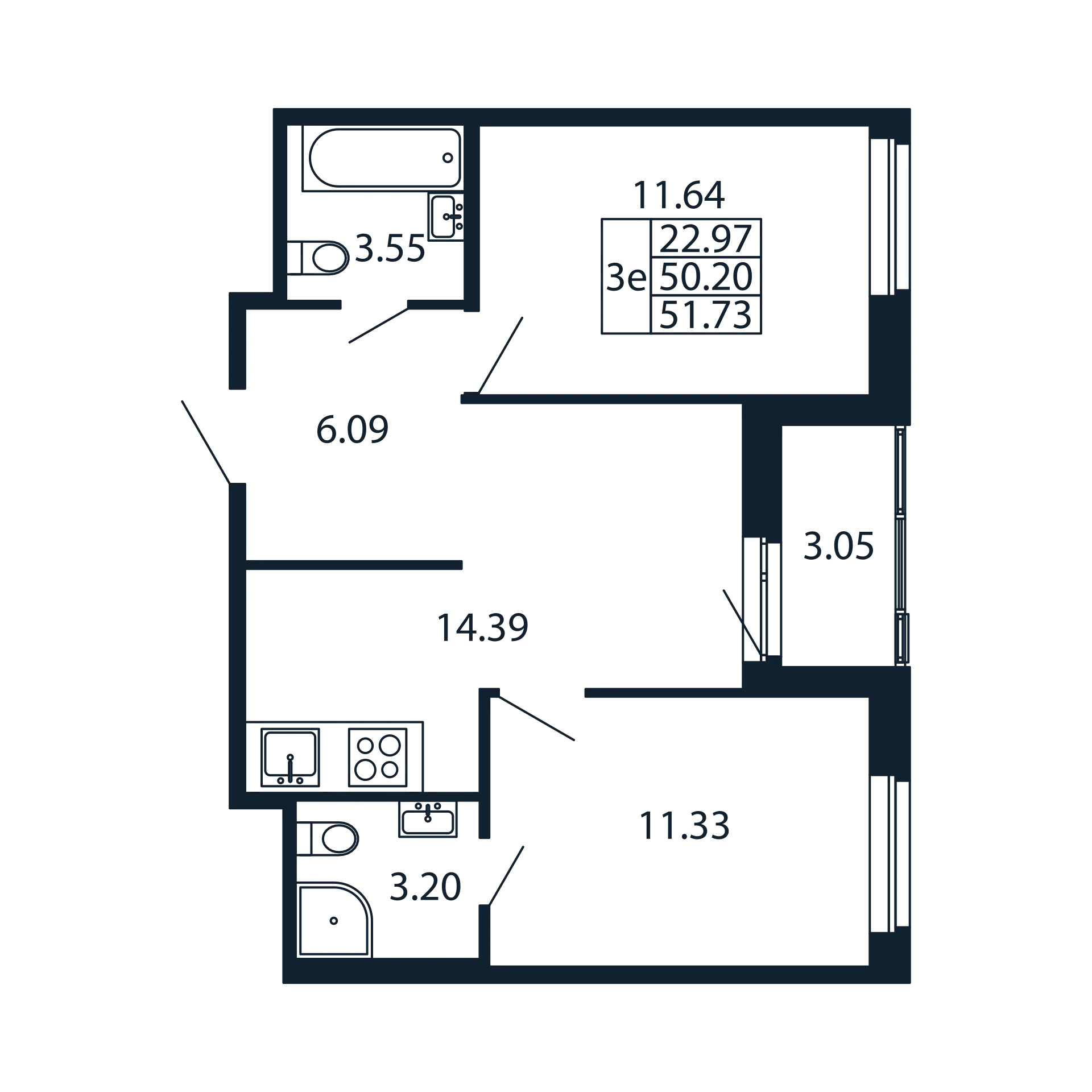 2-комнатная квартира, 50.2 м² в ЖК "Полис Новоселье" - планировка, фото №1
