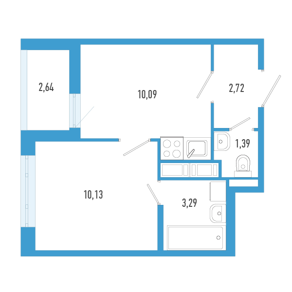 1-комнатная квартира, 28.94 м² в ЖК "AEROCITY" - планировка, фото №1