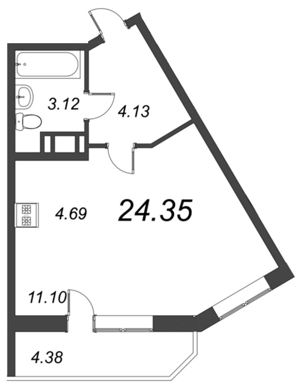 Квартира-студия, 24.35 м² в ЖК "Капральский" - планировка, фото №1
