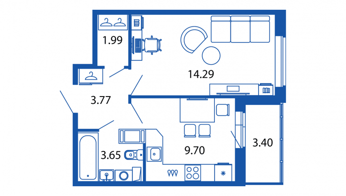 1-комнатная квартира, 33.4 м² в ЖК "Полис ЛАВрики" - планировка, фото №1