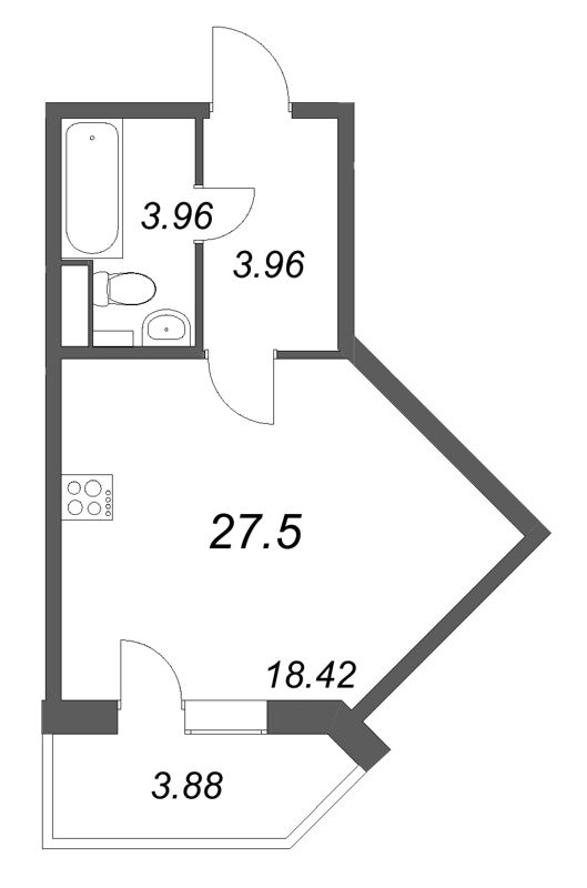 Квартира-студия, 27.5 м² в ЖК "АРО" - планировка, фото №1