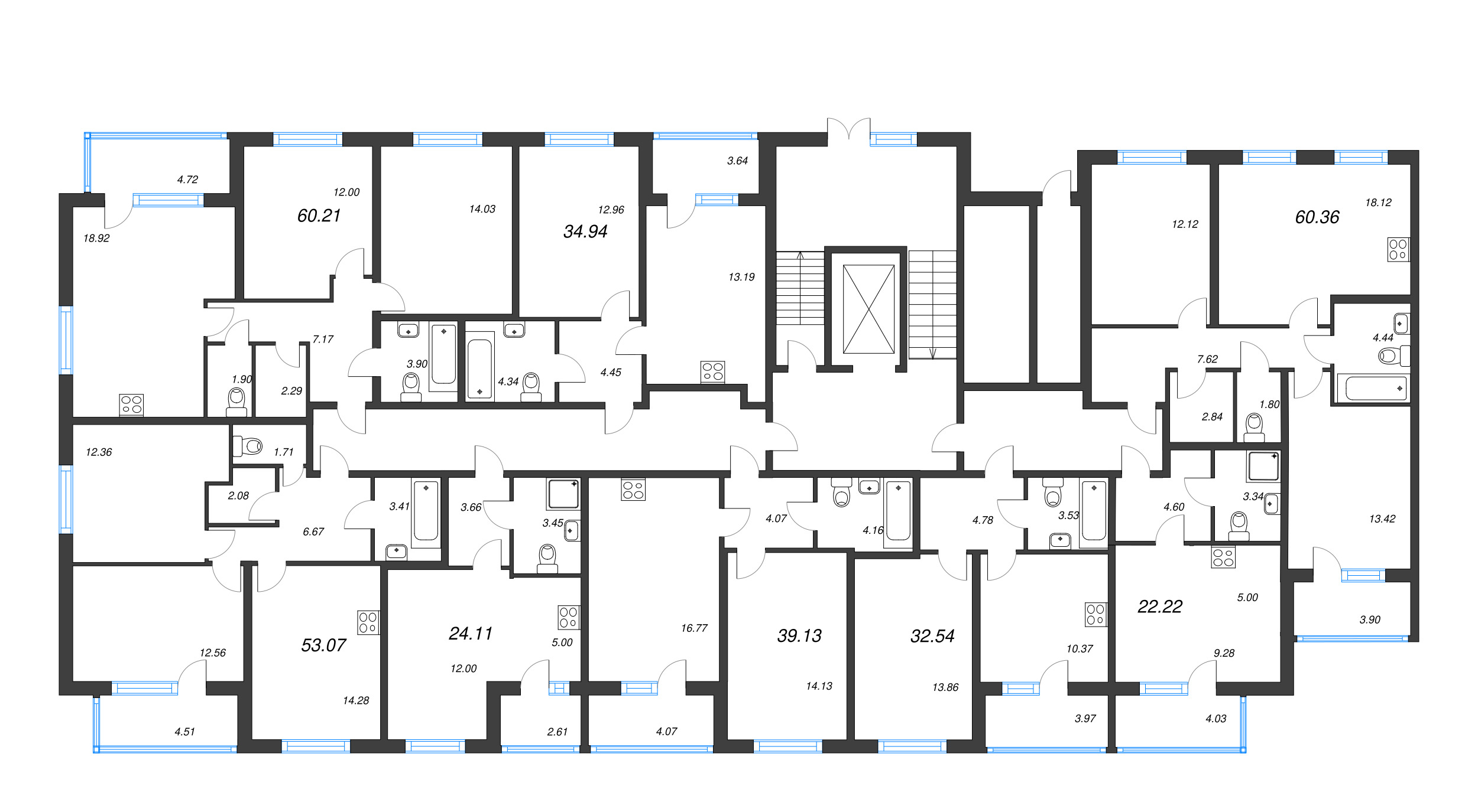 1-комнатная квартира, 32.54 м² в ЖК "Любоград" - планировка этажа