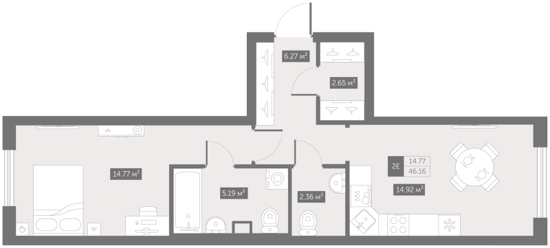 1-комнатная квартира, 46.16 м² в ЖК "UP-квартал Новый Московский" - планировка, фото №1