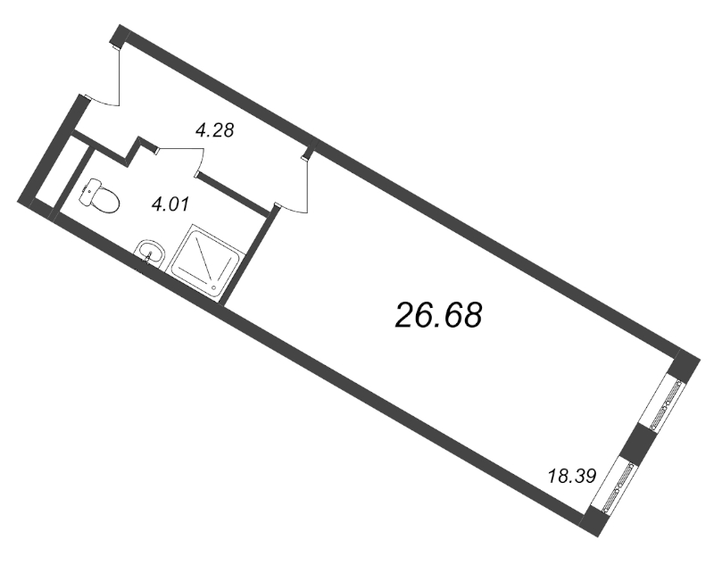 Квартира-студия, 26.1 м² в ЖК "Начало" - планировка, фото №1