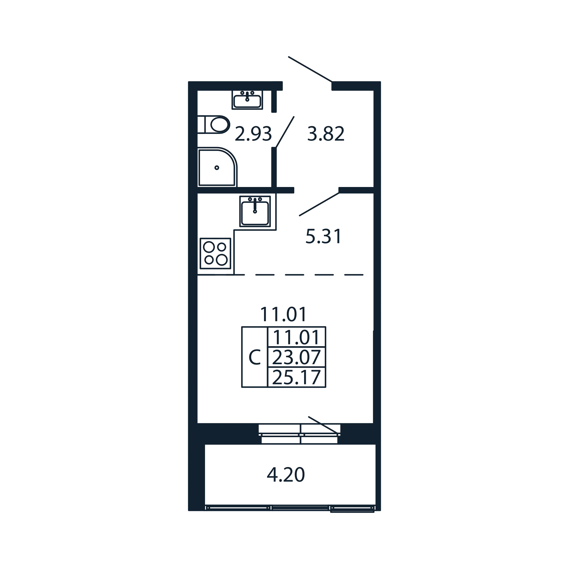 Квартира-студия, 23.07 м² в ЖК "Полис Новоселье" - планировка, фото №1