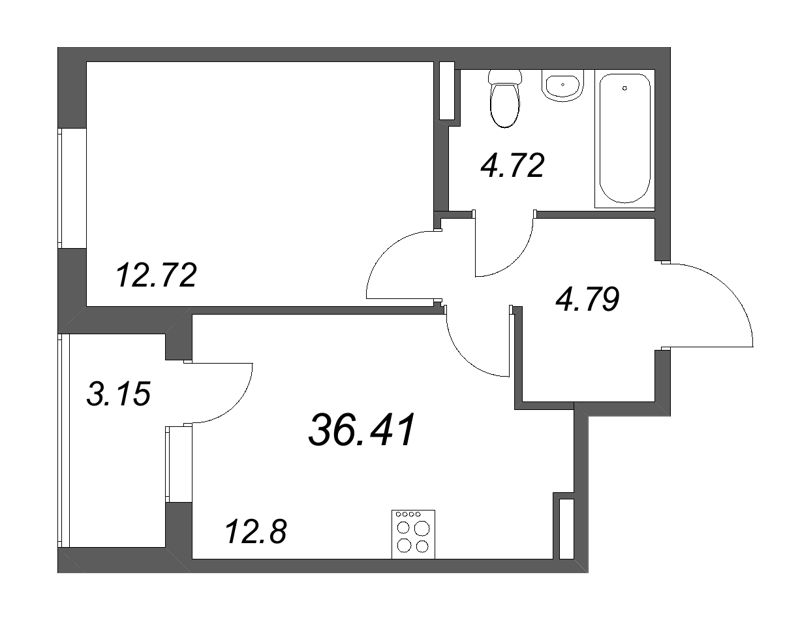 1-комнатная квартира, 36.41 м² в ЖК "Новая история" - планировка, фото №1