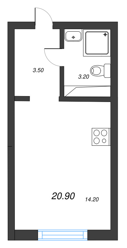 Квартира-студия, 20.9 м² в ЖК "Ручьи" - планировка, фото №1
