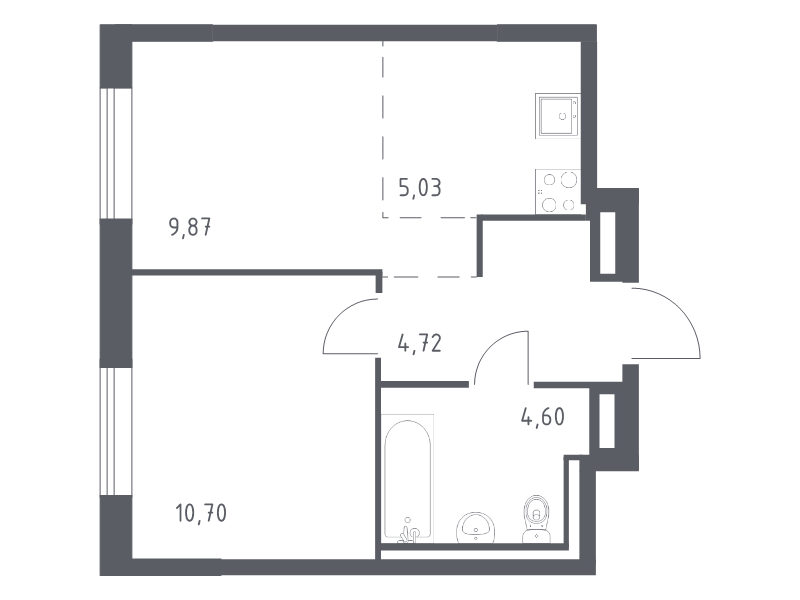 2-комнатная (Евро) квартира, 34.92 м² в ЖК "Квартал Лаголово" - планировка, фото №1