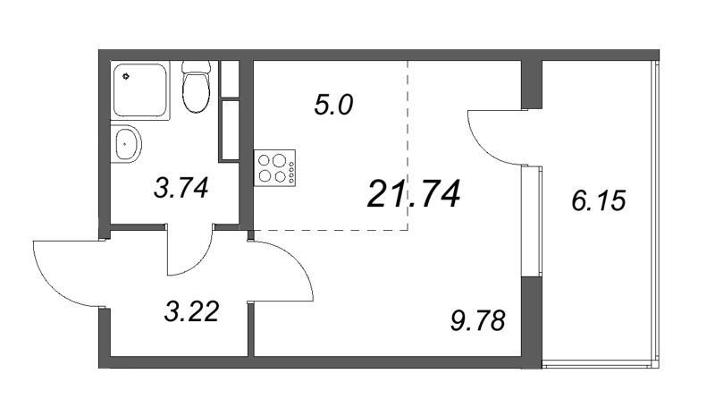 Квартира-студия, 21.74 м² в ЖК "Любоград" - планировка, фото №1