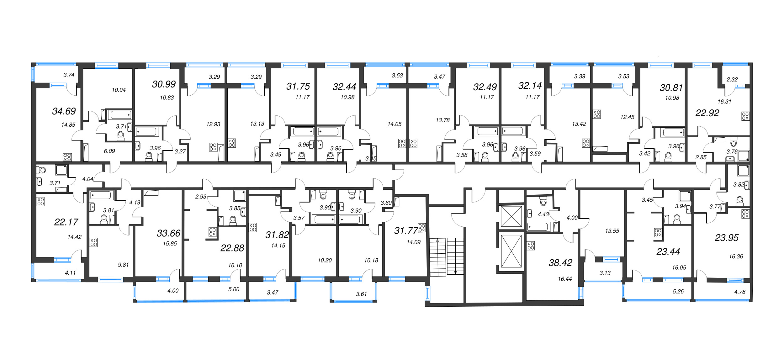 Квартира-студия, 22.17 м² в ЖК "Полис ЛАВрики" - планировка этажа
