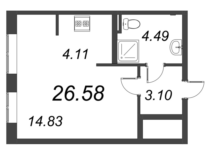 Квартира-студия, 26.58 м² - планировка, фото №1